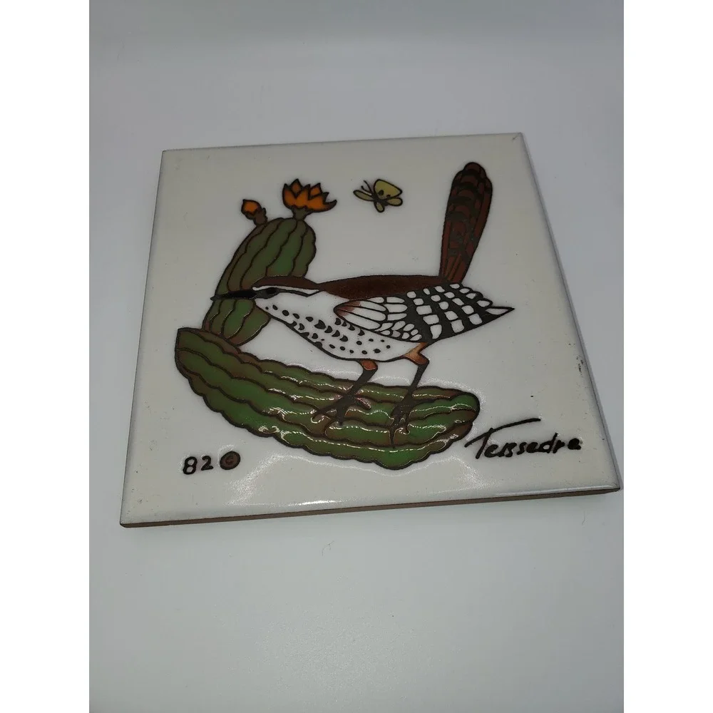 Cleo Teissedre Cactus Wren Saguaro Ceramic Tile Trivet Wall Decor Vintage 1982